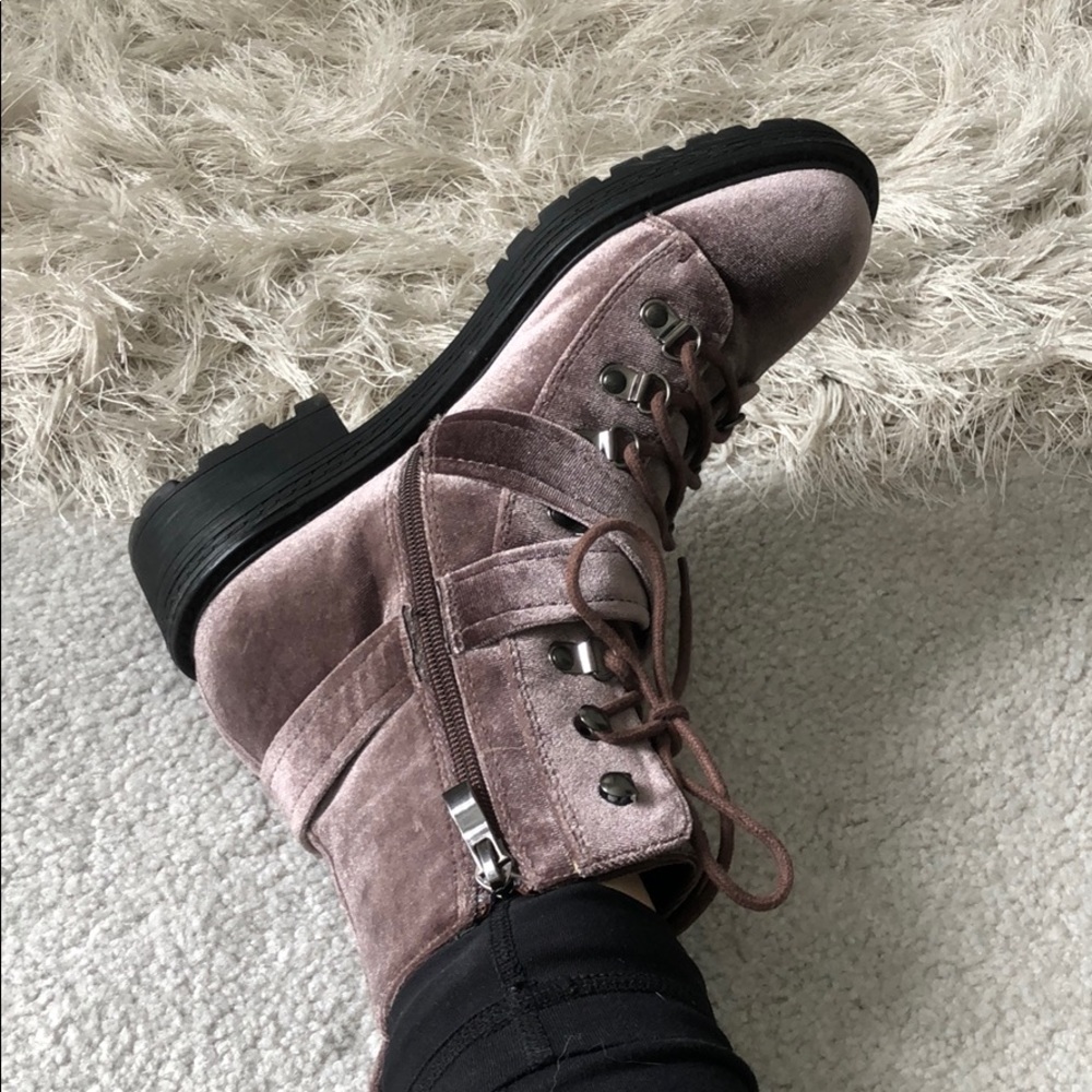 Suede grayish purple combat boots by Steve Madden